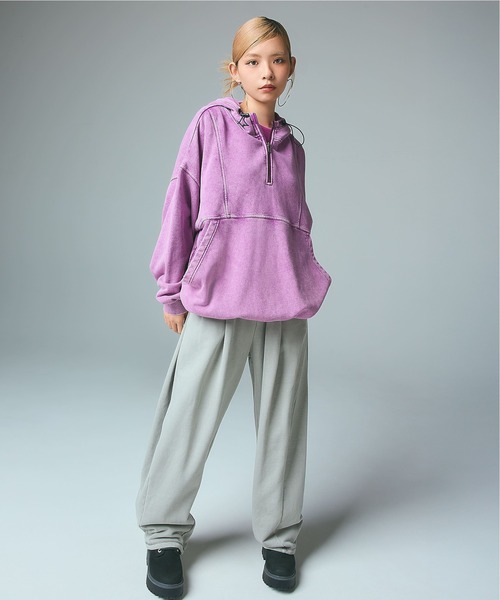 X-girl（エックスガール）の「FADED FACE LABEL ANORAK SWEAT HOODIE（パーカー・レディース・ブラック/パープル/グリーン・S/M）」の6枚目の写真