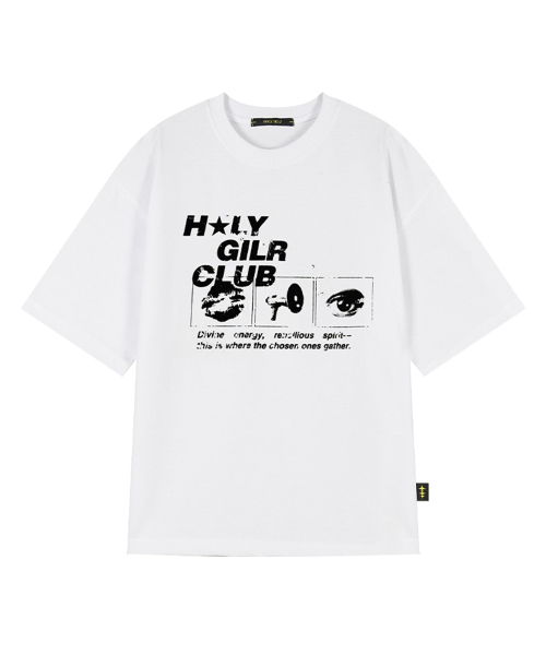 HOLY NUMBER 7(ホーリーナンバーセブン)の「オーバーサイズヒップホップダンススタジオホリーガールクラブグラフィック半袖Tシャツ_ホワイト(Tシャツ/カットソー・レディース・ホワイト・FREE)」の2枚目の写真