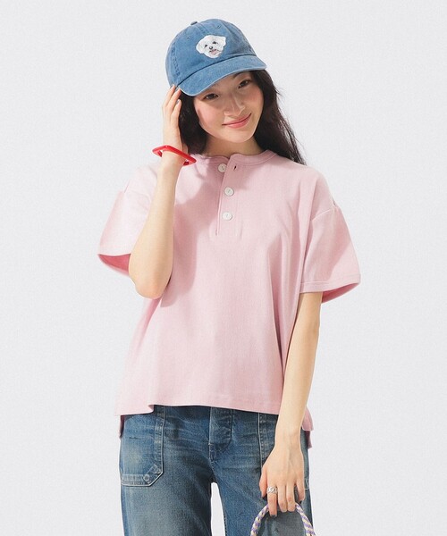 Healthknit(ヘルスニット)の「【別注】Healthknit / ヘビー リブ ショートスリーブ Tシャツ(Tシャツ/カットソー・レディース・ホワイト系その他7/ピンク/ネイビー・ONE SIZE)」の2枚目の写真