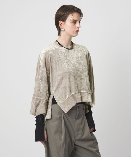 ASTRAET(アストラット)の「<ASTRAET>ベロア スソジップ クルーネックカットソー(Tシャツ/カットソー・レディース・ライトグレー/ダークグレー・FREE)」の3枚目の写真