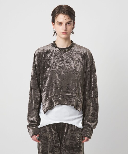 ASTRAET(アストラット)の「<ASTRAET>ベロア スソジップ クルーネックカットソー(Tシャツ/カットソー・レディース・ライトグレー/ダークグレー・FREE)」の6枚目の写真