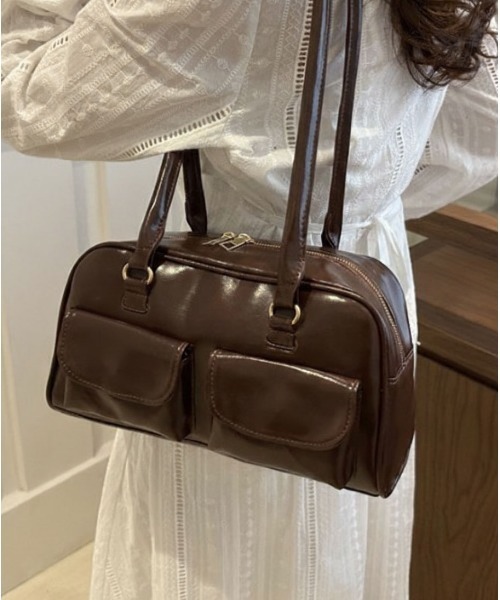 SHEPP（シープ）の「【26年春新作】ダブルポケットミニボストンバッグ（ボストンバッグ・レディース・ブラック/アイボリー/ブラウン・F）」の3枚目の写真