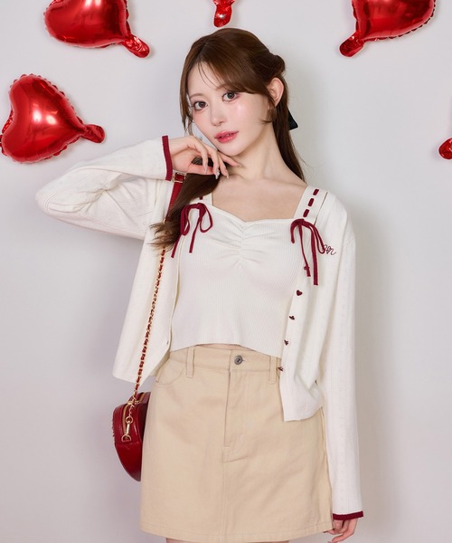 one after another NICE CLAUP（ワンアフターアナザーナイスクラップ）の「【Heart Collection】ビスチェ×カーディガンアンサンブル（アンサンブル・レディース・ピンク/杢グレー/アイボリー・FREE）」の2枚目の写真