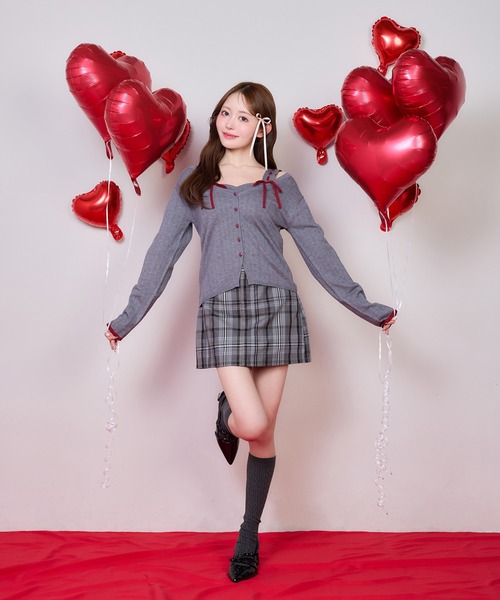 one after another NICE CLAUP（ワンアフターアナザーナイスクラップ）の「【Heart Collection】ビスチェ×カーディガンアンサンブル（アンサンブル・レディース・ピンク/杢グレー/アイボリー・FREE）」の4枚目の写真