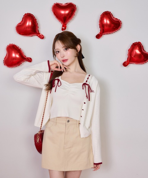 one after another NICE CLAUP（ワンアフターアナザーナイスクラップ）の「【Heart Collection】ビスチェ×カーディガンアンサンブル（アンサンブル・レディース・ピンク/杢グレー/アイボリー・FREE）」の15枚目の写真