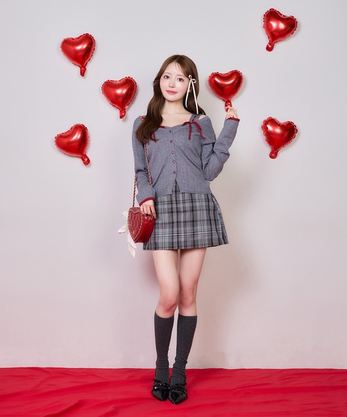 one after another NICE CLAUP（ワンアフターアナザーナイスクラップ）の「【Heart Collection】ビスチェ×カーディガンアンサンブル（アンサンブル・レディース・ピンク/杢グレー/アイボリー・FREE）」の6枚目の写真