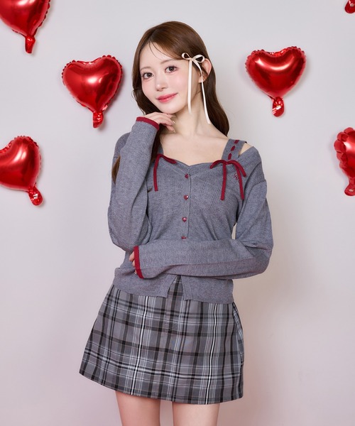 one after another NICE CLAUP（ワンアフターアナザーナイスクラップ）の「【Heart Collection】ビスチェ×カーディガンアンサンブル（アンサンブル・レディース・ピンク/杢グレー/アイボリー・FREE）」の7枚目の写真