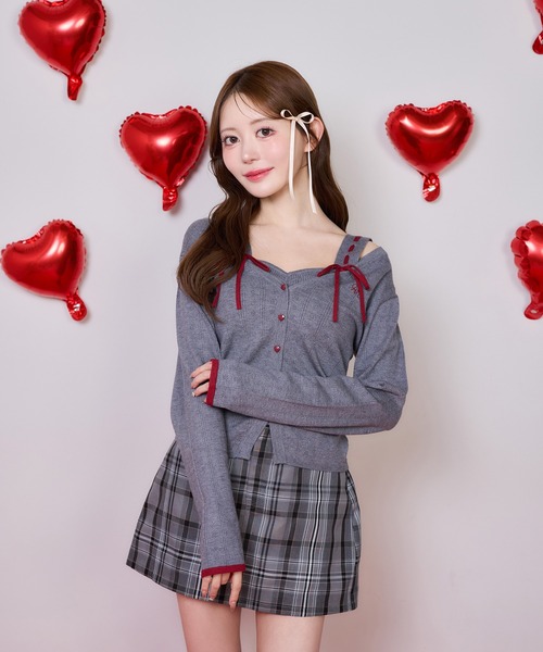 one after another NICE CLAUP（ワンアフターアナザーナイスクラップ）の「【Heart Collection】ビスチェ×カーディガンアンサンブル（アンサンブル・レディース・ピンク/杢グレー/アイボリー・FREE）」の9枚目の写真