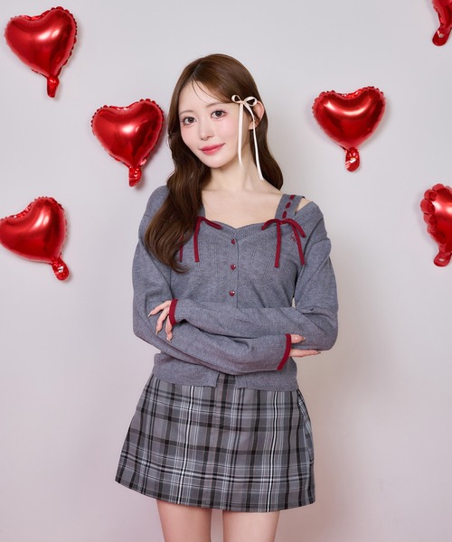 one after another NICE CLAUP（ワンアフターアナザーナイスクラップ）の「【Heart Collection】ビスチェ×カーディガンアンサンブル（アンサンブル・レディース・ピンク/杢グレー/アイボリー・FREE）」の8枚目の写真