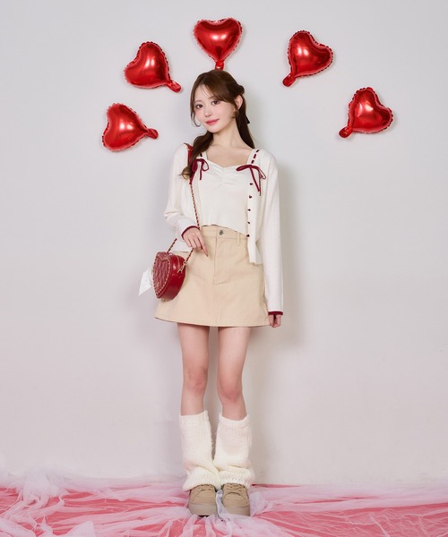 one after another NICE CLAUP（ワンアフターアナザーナイスクラップ）の「【Heart Collection】ビスチェ×カーディガンアンサンブル（アンサンブル・レディース・ピンク/杢グレー/アイボリー・FREE）」の12枚目の写真