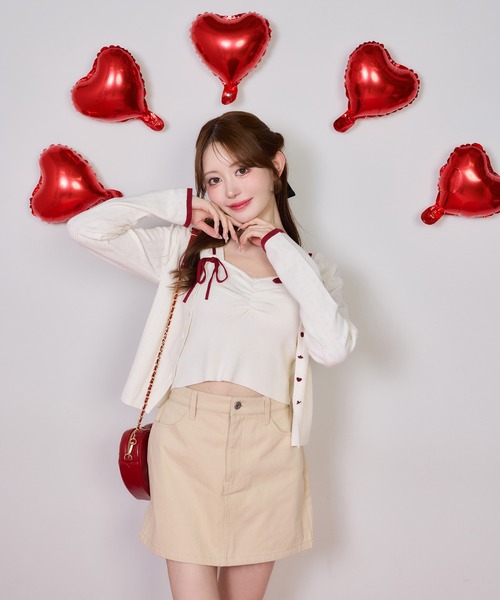 one after another NICE CLAUP（ワンアフターアナザーナイスクラップ）の「【Heart Collection】ビスチェ×カーディガンアンサンブル（アンサンブル・レディース・ピンク/杢グレー/アイボリー・FREE）」の14枚目の写真