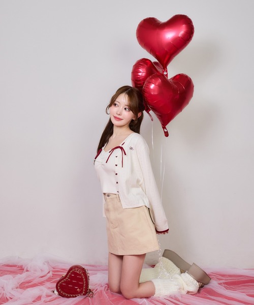 one after another NICE CLAUP（ワンアフターアナザーナイスクラップ）の「【Heart Collection】ビスチェ×カーディガンアンサンブル（アンサンブル・レディース・ピンク/杢グレー/アイボリー・FREE）」の13枚目の写真