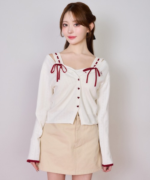 one after another NICE CLAUP（ワンアフターアナザーナイスクラップ）の「【Heart Collection】ビスチェ×カーディガンアンサンブル（アンサンブル・レディース・ピンク/杢グレー/アイボリー・FREE）」の16枚目の写真