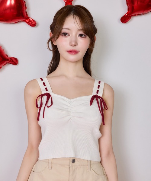 one after another NICE CLAUP（ワンアフターアナザーナイスクラップ）の「【Heart Collection】ビスチェ×カーディガンアンサンブル（アンサンブル・レディース・ピンク/杢グレー/アイボリー・FREE）」の17枚目の写真