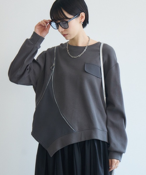 Paradise Picnic(パラダイスピクニック)の「変形ジップデザインプルオーバー(Tシャツ/カットソー・レディース・ブラック/ホワイト/グレー・FREE)」の3枚目の写真