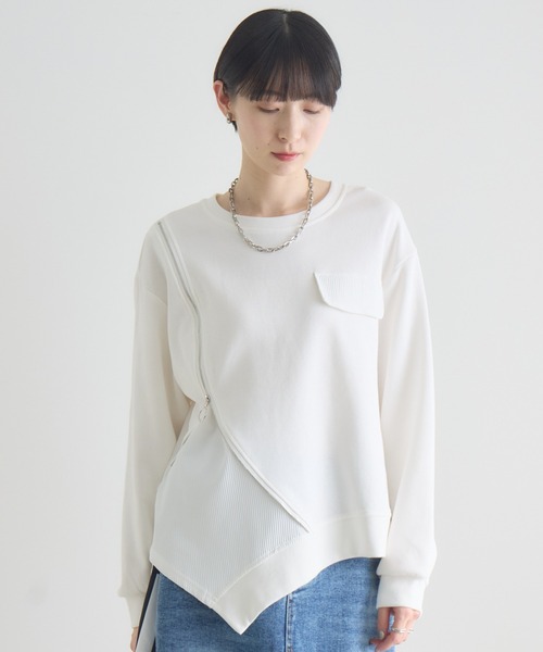 Paradise Picnic(パラダイスピクニック)の「変形ジップデザインプルオーバー(Tシャツ/カットソー・レディース・ブラック/ホワイト/グレー・FREE)」の1枚目の写真