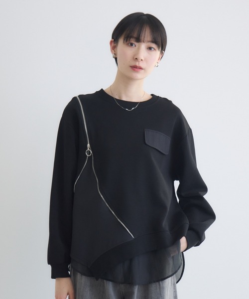 Paradise Picnic(パラダイスピクニック)の「変形ジップデザインプルオーバー(Tシャツ/カットソー・レディース・ブラック/ホワイト/グレー・FREE)」の2枚目の写真