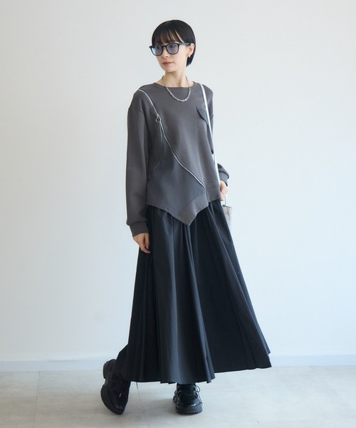 Paradise Picnic(パラダイスピクニック)の「変形ジップデザインプルオーバー(Tシャツ/カットソー・レディース・ブラック/ホワイト/グレー・FREE)」の6枚目の写真