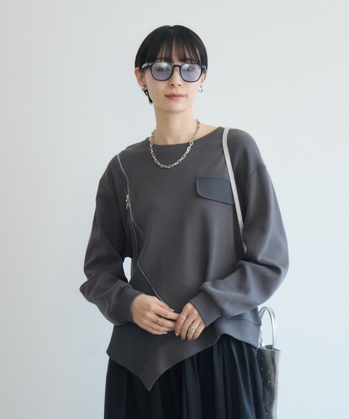 Paradise Picnic(パラダイスピクニック)の「変形ジップデザインプルオーバー(Tシャツ/カットソー・レディース・ブラック/ホワイト/グレー・FREE)」の7枚目の写真