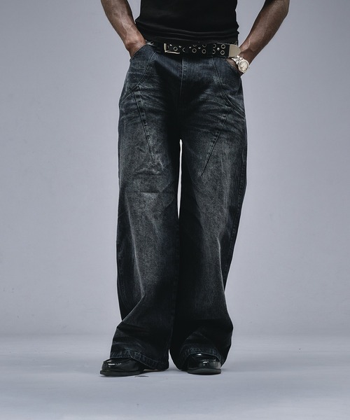 ANDER HUNK(アンダーハンク)の「13oz Whiskers Design Wide Denim Pants /13オンス ウィスカーズ デザインワイドデニムパンツ(デニムパンツ・メンズ・インディゴブルー/ブラック・SMALL/MEDIUM/LARGE)」の8枚目の写真