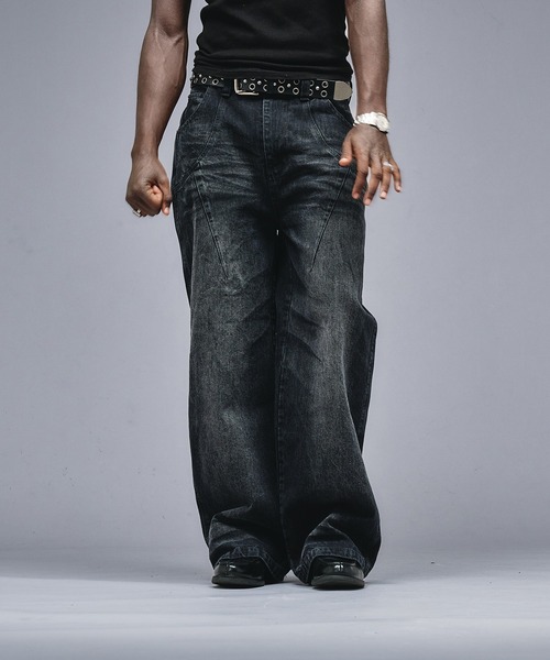 ANDER HUNK(アンダーハンク)の「13oz Whiskers Design Wide Denim Pants /13オンス ウィスカーズ デザインワイドデニムパンツ(デニムパンツ・メンズ・インディゴブルー/ブラック・SMALL/MEDIUM/LARGE)」の9枚目の写真