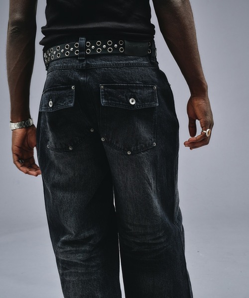 ANDER HUNK(アンダーハンク)の「13oz Whiskers Design Wide Denim Pants /13オンス ウィスカーズ デザインワイドデニムパンツ(デニムパンツ・メンズ・インディゴブルー/ブラック・SMALL/MEDIUM/LARGE)」の11枚目の写真