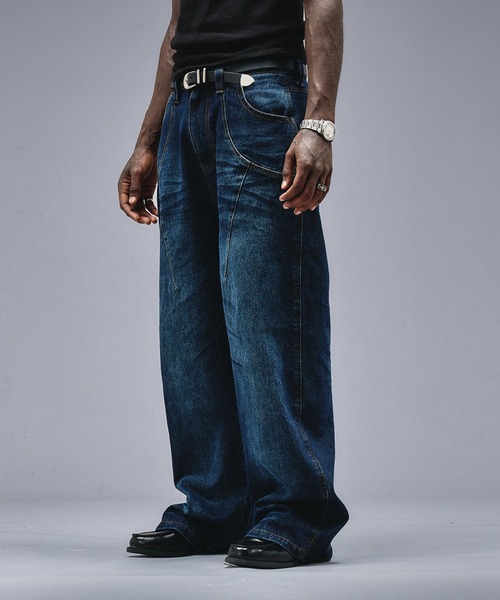 ANDER HUNK(アンダーハンク)の「13oz Whiskers Design Wide Denim Pants /13オンス ウィスカーズ デザインワイドデニムパンツ(デニムパンツ・メンズ・インディゴブルー/ブラック・SMALL/MEDIUM/LARGE)」の18枚目の写真