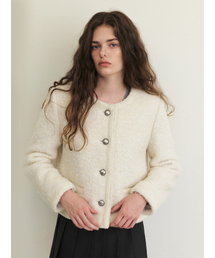 Trimmed Tweed Fur Jacket, Ivory