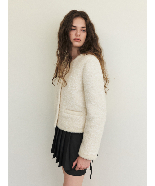 ETMON(エトモン)の「Trimmed Tweed Fur Jacket, Ivory(ムートンコート・レディース・その他・FREE)」の4枚目の写真
