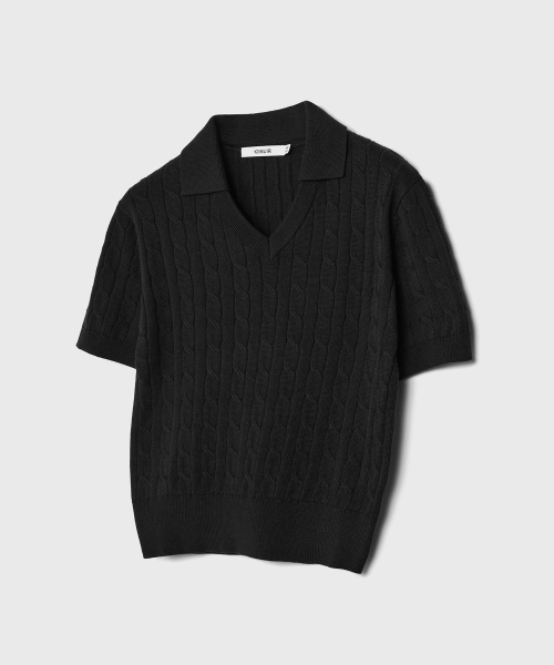 KIIMUIR(キミュア)の「(ウィメンズ) コットンオープンカラーケーブルハーフニット_ブラック(Tシャツ/カットソー・レディース・その他・FREE)」の2枚目の写真