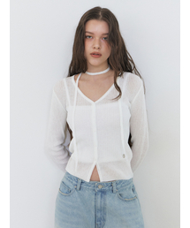 Linen Scarf Knit Cardigan, White