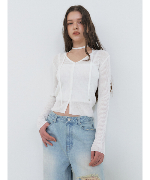 ETMON(エトモン)の「Linen Scarf Knit Cardigan, White(カーディガン/ボレロ・レディース・その他・FREE)」の2枚目の写真