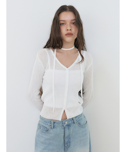 ETMON(エトモン)の「Linen Scarf Knit Cardigan, White(カーディガン/ボレロ・レディース・その他・FREE)」の4枚目の写真