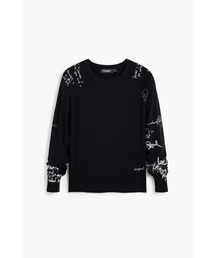 レタリングプリントリブTシャツ 白 黒
