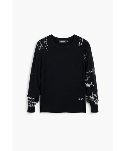 Desigual（デシグアル）の「レタリングプリントリブTシャツ 白 黒（ニット/セーター・レディース・ブラック/ホワイト・XS/S/M/L/XL）」の2枚目の写真