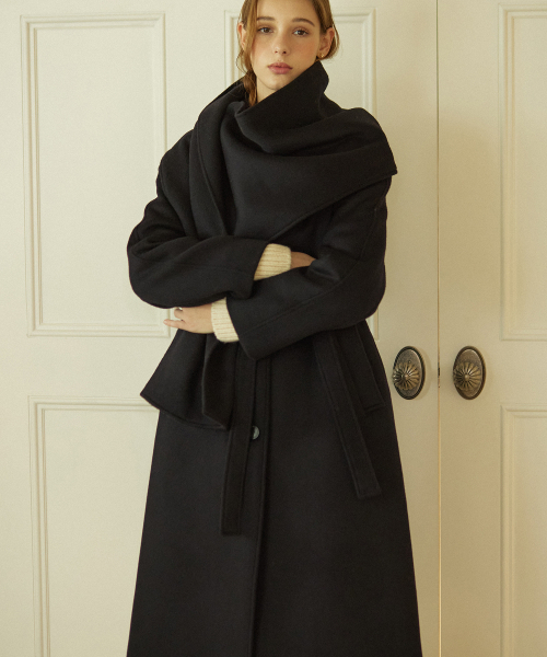 NONLOCAL(ノンローカル)の「Muffler Belted Wool Long Coat - Navy(チェスターコート・レディース・その他・FREE)」の1枚目の写真