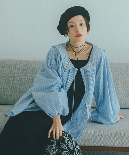 studio CLIP(スタディオクリップ)の「《高山都さんコラボ》2WAYバルーンスリーブブラウス(シャツ/ブラウス・レディース・ストライプ/オフホワイト/ブラック・FREE)」の3枚目の写真