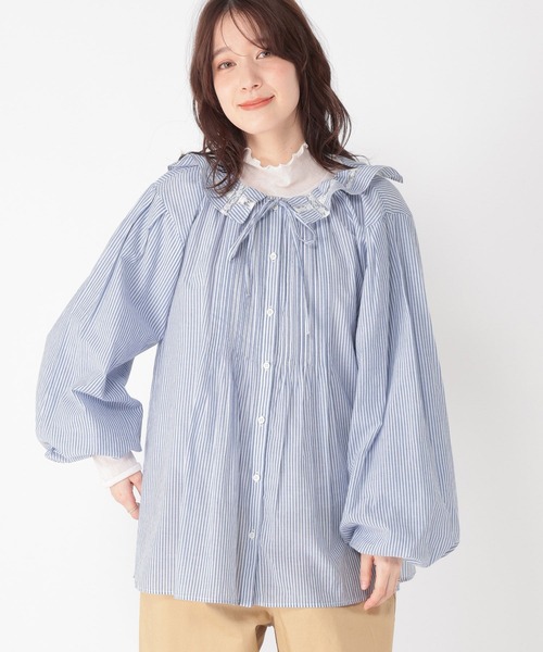 studio CLIP(スタディオクリップ)の「《高山都さんコラボ》2WAYバルーンスリーブブラウス(シャツ/ブラウス・レディース・ストライプ/オフホワイト/ブラック・FREE)」の4枚目の写真