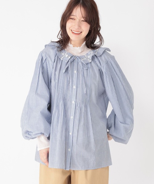 studio CLIP(スタディオクリップ)の「《高山都さんコラボ》2WAYバルーンスリーブブラウス(シャツ/ブラウス・レディース・ストライプ/オフホワイト/ブラック・FREE)」の5枚目の写真