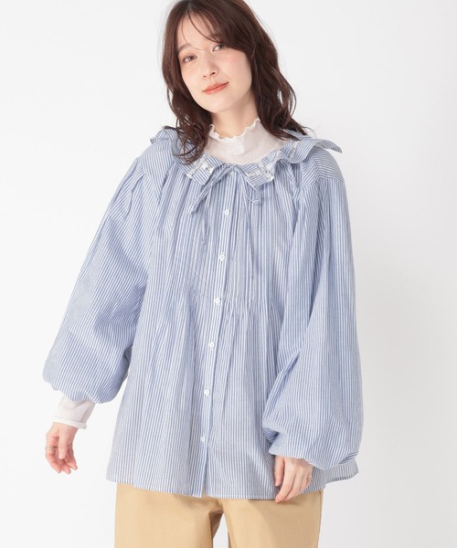 studio CLIP(スタディオクリップ)の「《高山都さんコラボ》2WAYバルーンスリーブブラウス(シャツ/ブラウス・レディース・ストライプ/オフホワイト/ブラック・FREE)」の6枚目の写真