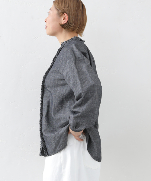 JOURNAL STANDARD LUXE（ジャーナルスタンダード　ラックス）の「《追加》CLシャンブレー フリルブラウス（シャツ/ブラウス・レディース・ホワイト/ブラック・FREE）」の5枚目の写真