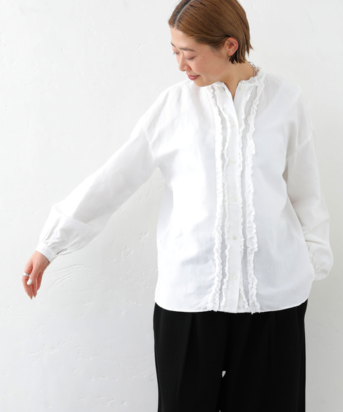 JOURNAL STANDARD LUXE（ジャーナルスタンダード　ラックス）の「《追加》CLシャンブレー フリルブラウス（シャツ/ブラウス・レディース・ホワイト/ブラック・FREE）」の7枚目の写真