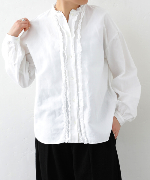 JOURNAL STANDARD LUXE（ジャーナルスタンダード　ラックス）の「《追加》CLシャンブレー フリルブラウス（シャツ/ブラウス・レディース・ホワイト/ブラック・FREE）」の9枚目の写真