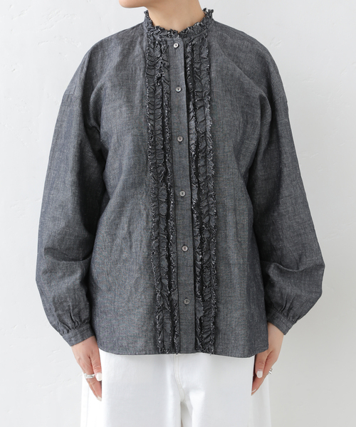 JOURNAL STANDARD LUXE（ジャーナルスタンダード　ラックス）の「《追加》CLシャンブレー フリルブラウス（シャツ/ブラウス・レディース・ホワイト/ブラック・FREE）」の11枚目の写真