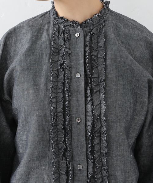 JOURNAL STANDARD LUXE（ジャーナルスタンダード　ラックス）の「《追加》CLシャンブレー フリルブラウス（シャツ/ブラウス・レディース・ホワイト/ブラック・FREE）」の14枚目の写真