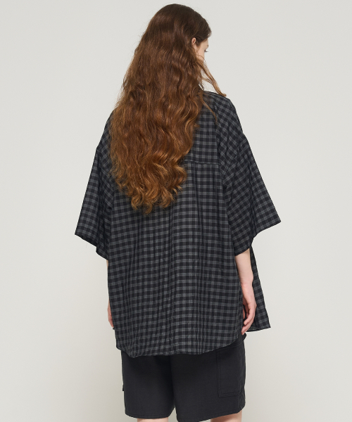 CARGOBROS FOR WOMAN(カーゴブロスフォーウィメン)の「アメリカンチェックオーバーサイズ半袖シャツ(ブラック)(シャツ/ブラウス・レディース・その他・FREE)」の2枚目の写真