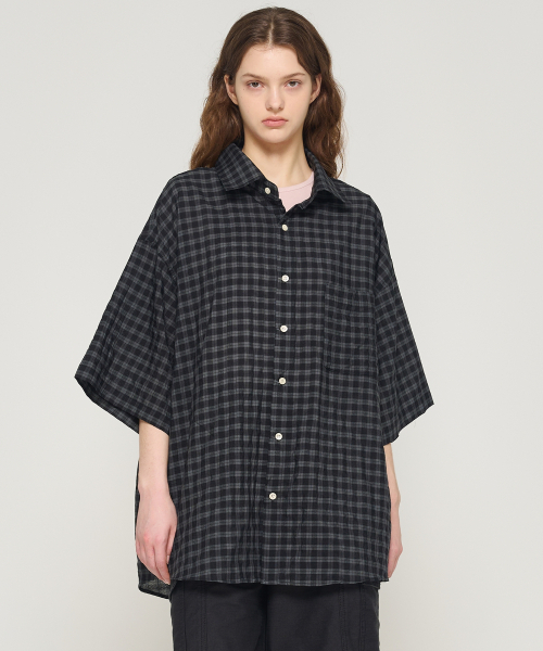 CARGOBROS FOR WOMAN(カーゴブロスフォーウィメン)の「アメリカンチェックオーバーサイズ半袖シャツ(ブラック)(シャツ/ブラウス・レディース・その他・FREE)」の5枚目の写真