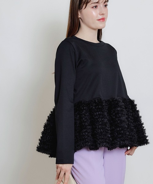 PICCIN PERLA(ピッチンペルラ)の「裾チュールプルオーバー(Tシャツ/カットソー・レディース・ブラック/オフホワイト・M)」の4枚目の写真