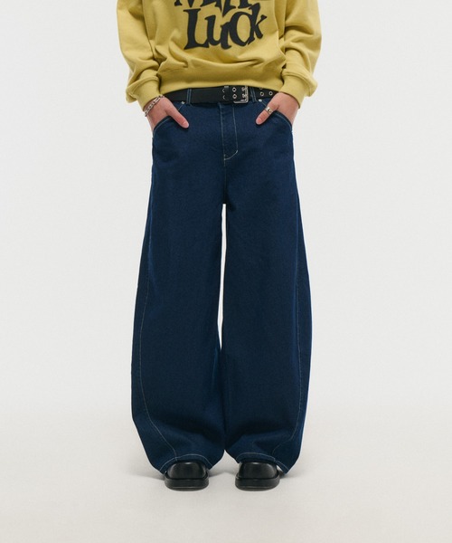 ILL'S（イルズ）の「WIDE DENIM PANTS / ワイドデニムパンツ バレルレッグ カーブパンツ バギーパンツ メンズ レディース ユニセックス（デニムパンツ・メンズ・ネイビー/ブラック・S/M/L）」の12枚目の写真