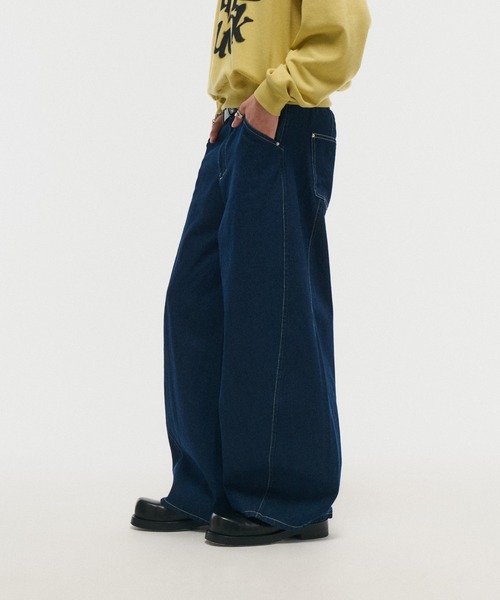 ILL'S（イルズ）の「WIDE DENIM PANTS / ワイドデニムパンツ バレルレッグ カーブパンツ バギーパンツ メンズ レディース ユニセックス（デニムパンツ・メンズ・ネイビー/ブラック・S/M/L）」の13枚目の写真